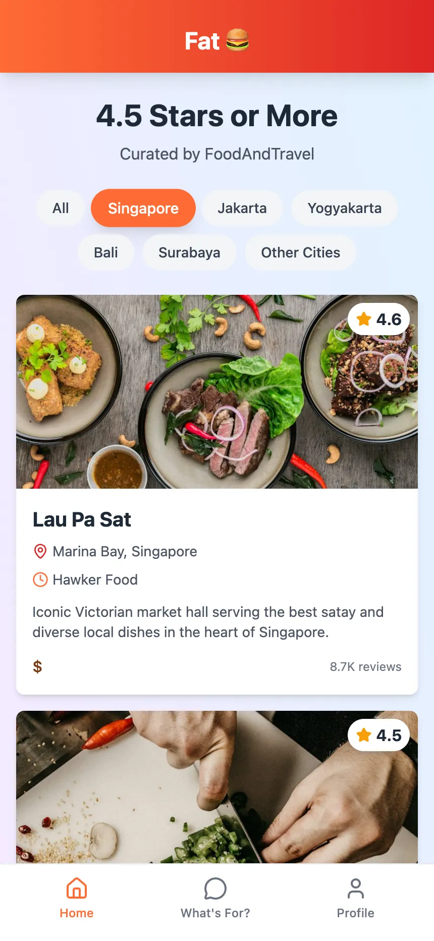 Fat filtered to Singapore, listing restaurants rated 4.6 and 4.5